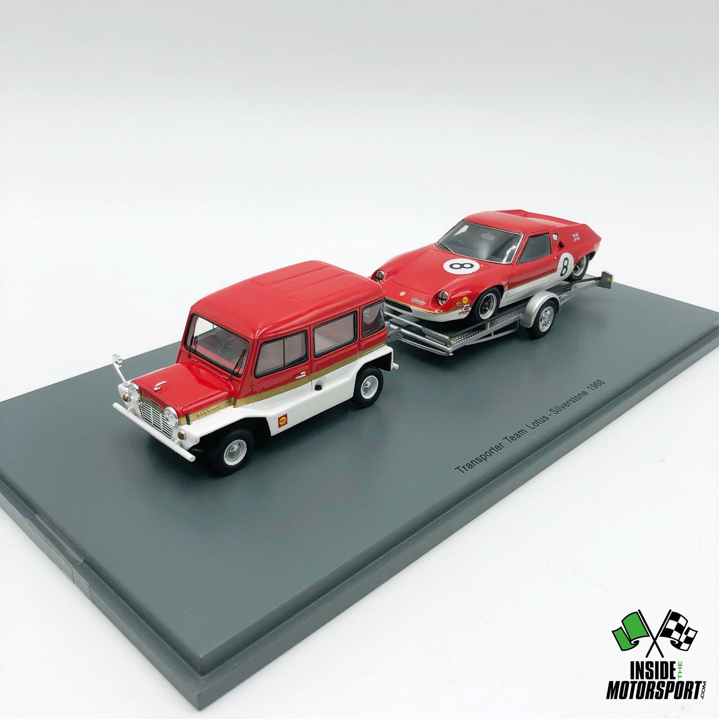 Mini Moke Team Lotus Gold Leaf + Lotus 47 + Trailer - Spark 1/43