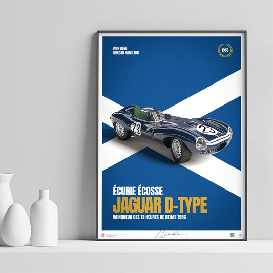 Jaguar D-Type Ecurie Ecosse – 12h de Reims 1956 -  Limited Edition Poster