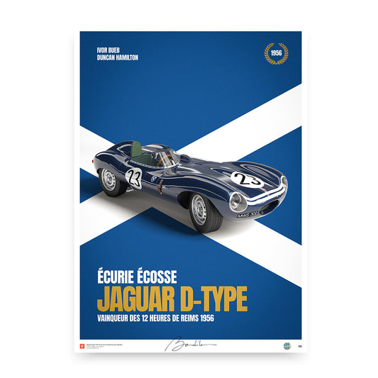 Poster Jaguar D-Type Ecurie Ecosse – 12h de Reims 1956 -  Limited Edition Poster