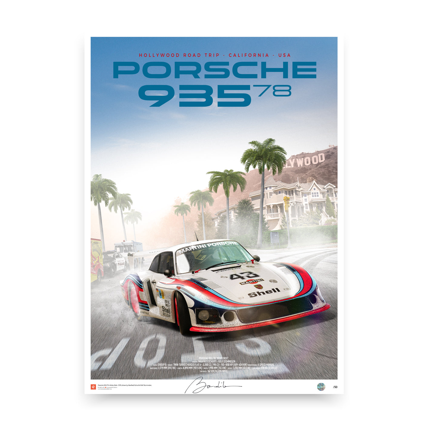 Porsche 935-78 Moby Dick - Hollywood Road Trip - Limited Edition Poster