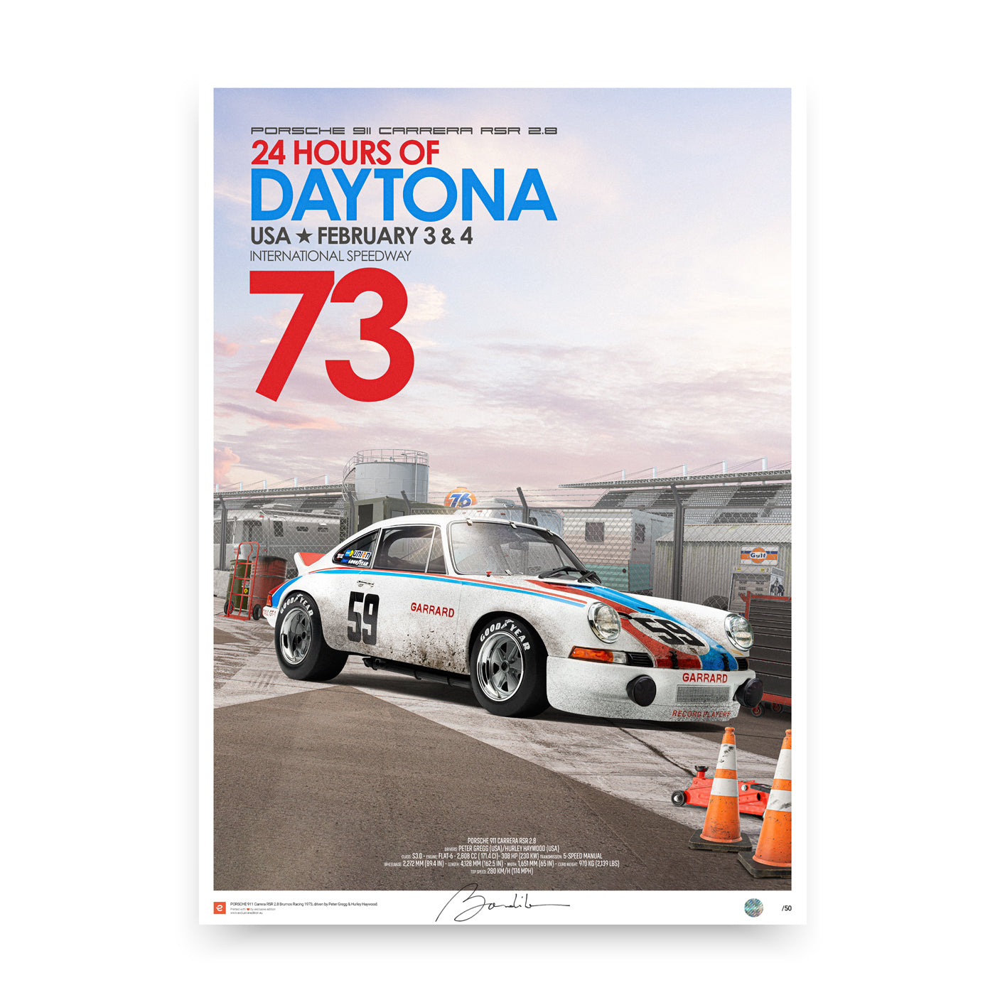 Porsche 911 carrera 2.8 RSR – Stand – 24h Daytona 1973 - Limited Edition Poster