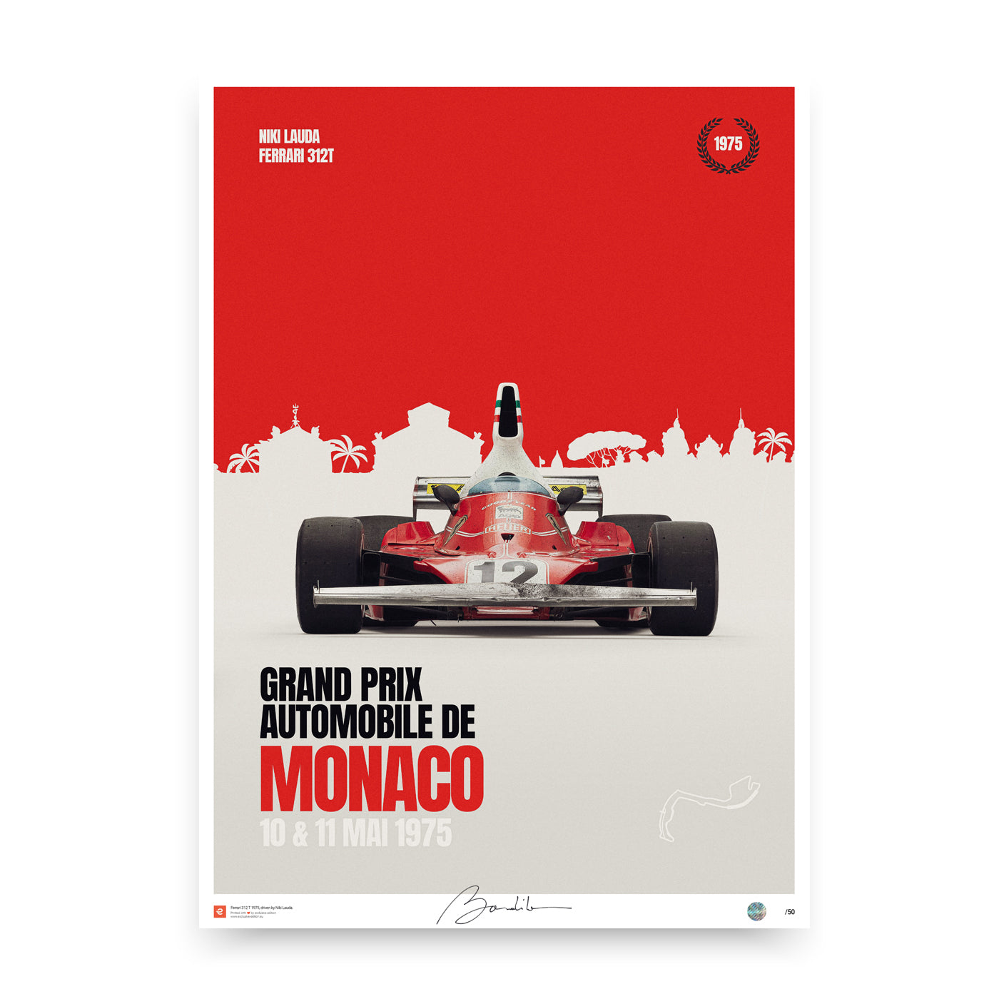 Ferrari 312T – Niki Lauda – Monaco 1975 – Face. Limited Edition Poster