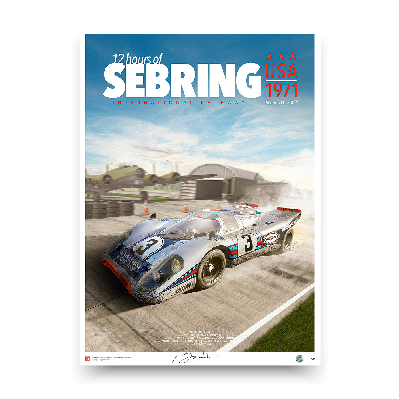 Poster Porsche 917 K Martini Racing – Sebring 1971 - Limited Edition Poster