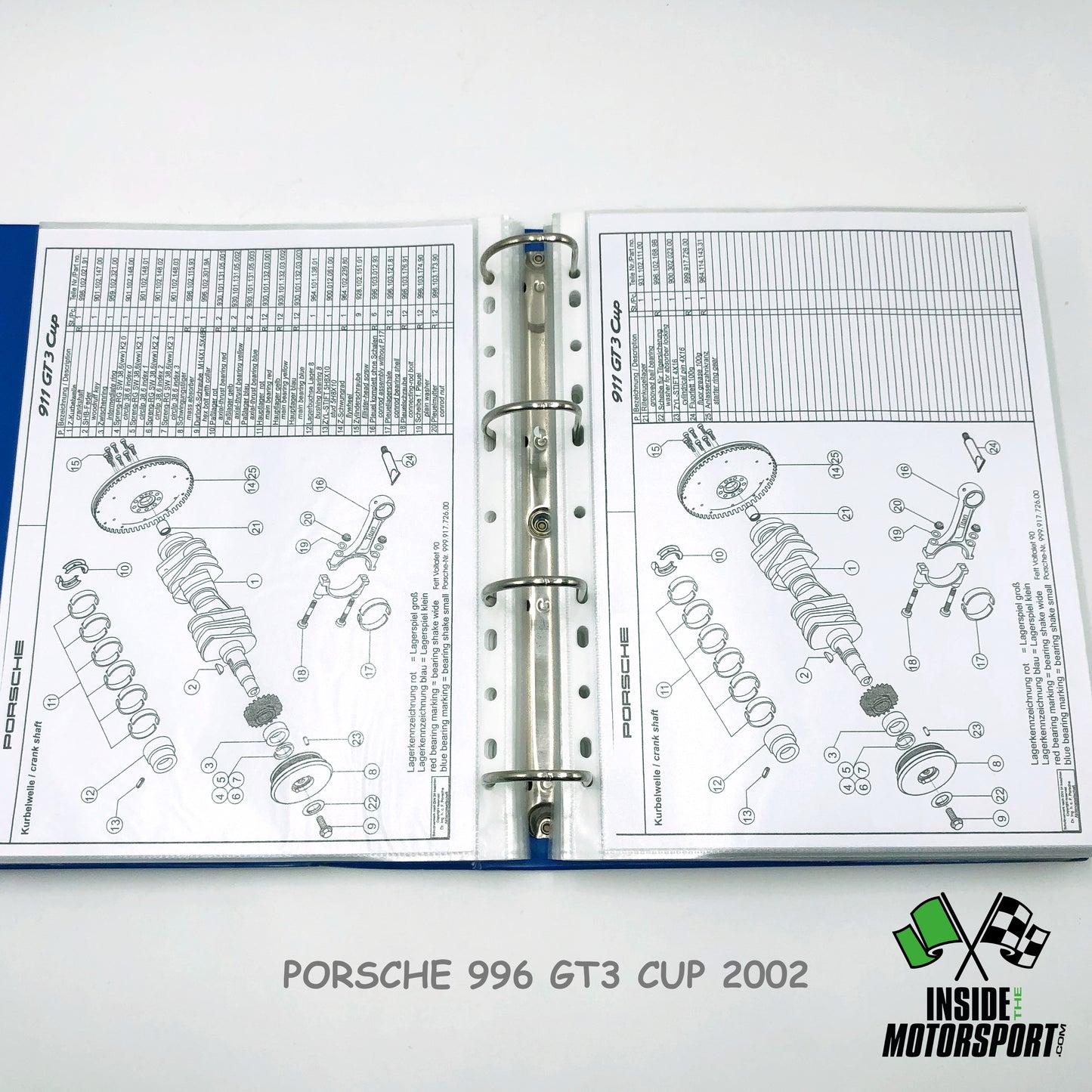 Porsche 996 GT3 CUP 2002 - Facsimile (copie) Technical Handbook + Parts List