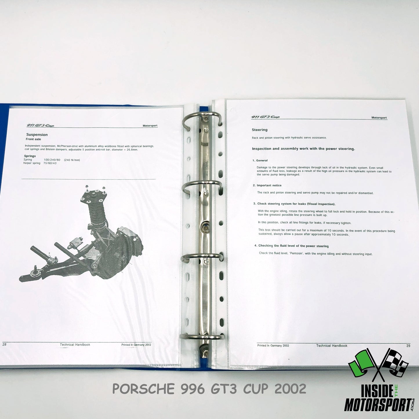 Porsche 996 GT3 CUP 2002 - Facsimile (copie) Technical Handbook + Parts List